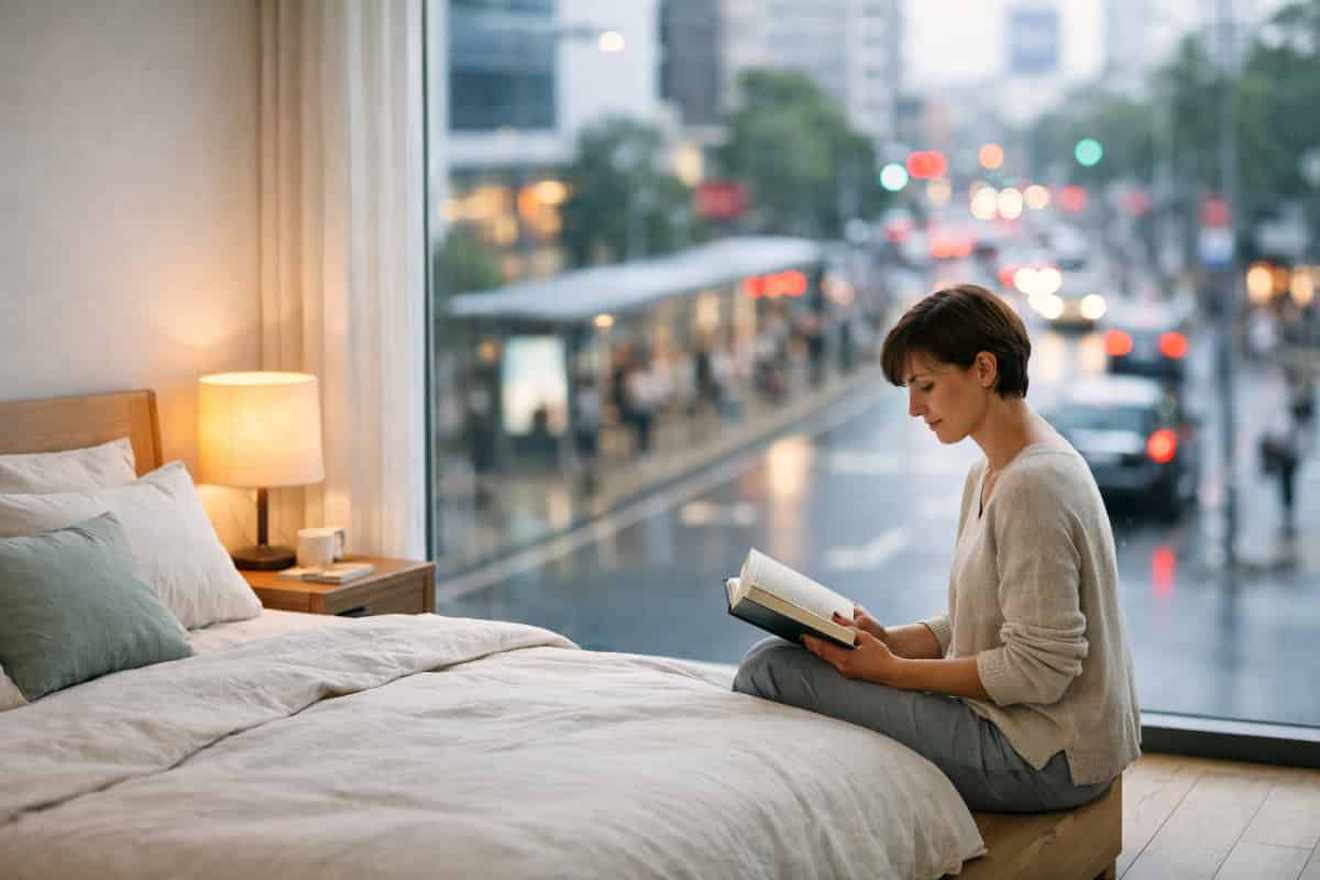 Chambre côté rue équipée d’un vitrage acoustique sur mesure pour un meilleur confort sonore