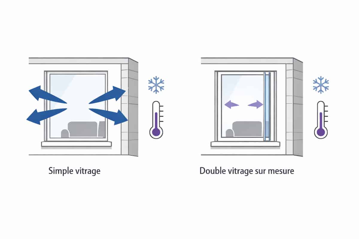 Schéma illustrant le rôle d’un vitrage performant sur le confort thermique intérieur